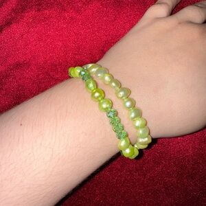 Tideborne Limewater Glow – Green Pearl & Peridot Duo Stretch Bracelets